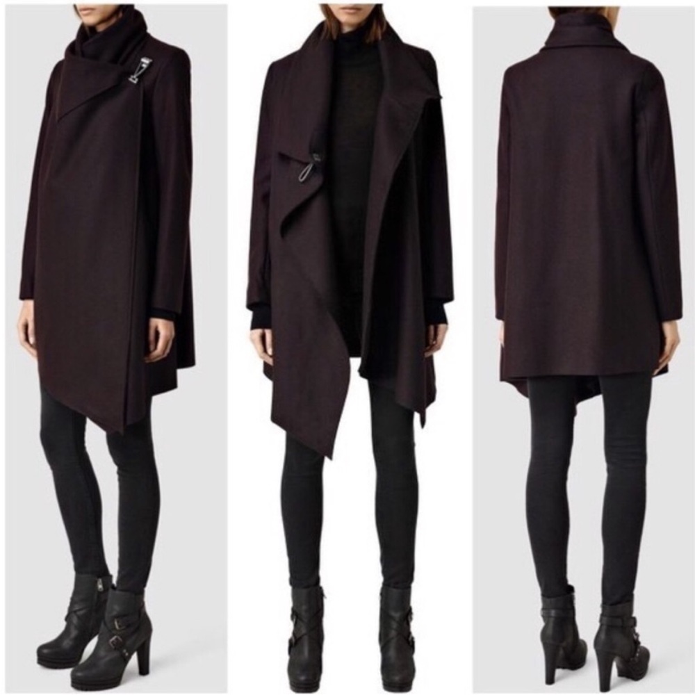 NWT AllSaints Wool Blend City Monument coat Oxblood- Size US 4